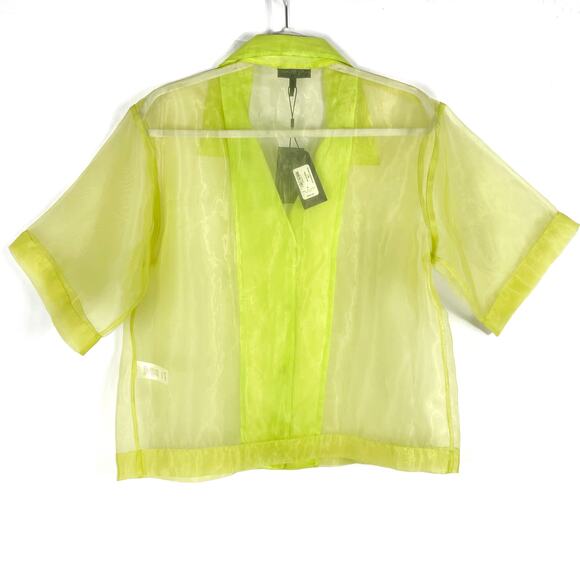 Rag & Bone Reed Shirt Neon Lime Green Button Front Short Sleeve Sheer Sz M - Picture 11 of 11